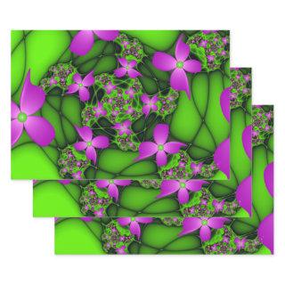 Modern Abstract Neon Pink Green Fractal Flowers  Sheets