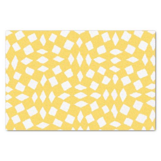 Modern Abstract Retro Yellow Checker Pattern Tissue Paper