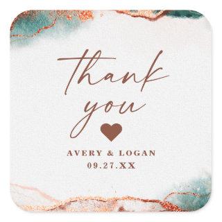 Modern Abstract Terra Cotta Fall Wedding Thank You Square Sticker