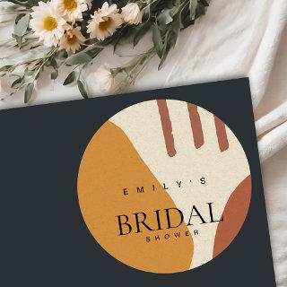 MODERN ABSTRACT TERRACOTTA ARTISTIC BRIDAL SHOWER CLASSIC ROUND STICKER