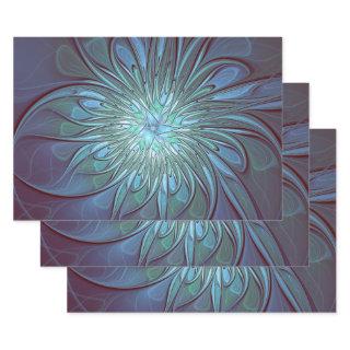Modern Abstract Trendy Blue Flower Fractal Art  Sheets