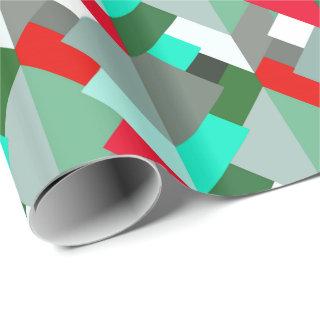 Modern Abstract Triangles, Turquoise, Red, & Gray