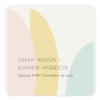 Modern Abstract Yellow Blush Aqua Blue Wedding Square Sticker