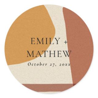 MODERN ABSTRACT YELLOW TERRACOTTA ARTISTIC WEDDING CLASSIC ROUND STICKER