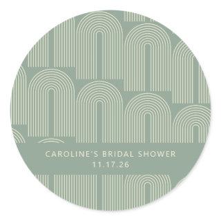 Modern Arch Line Art Sage Custom Bridal Shower Classic Round Sticker