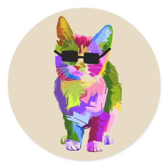 Modern art cool pop art kitty cat classic round sticker