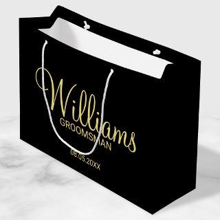 Modern Black and Gold Personalized Groomsman Large Gift Bag