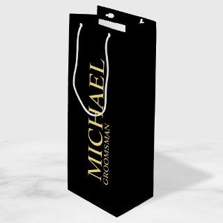 Modern Black and Gold Personalized Groomsman Wine Gift Bag