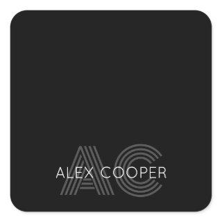 Modern Black and White Monogram Square Sticker