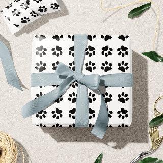 Modern Black and White Paw Print Pattern 2