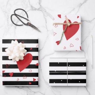 Modern Black and White Stripes and Red  Hearts  Sheets