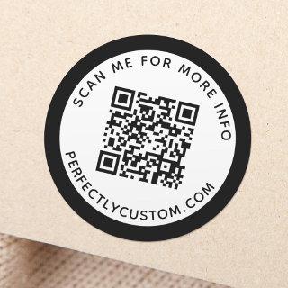 Modern black border QR code and text Classic Round Sticker