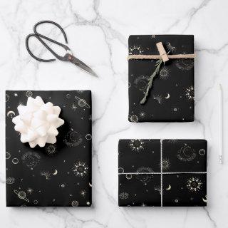 Modern Black Celestial Starry Night  Sheets