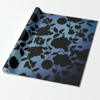 Modern Black Floral Toile Teal Blue Gradient