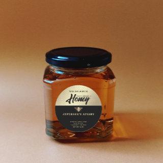 Modern black gold bee script Honey jar Classic Round Sticker