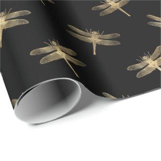 Modern Black Gold Dragonfly Pattern