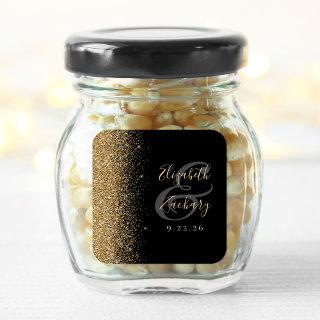 Modern Black Gold Glitter Edge Wedding Square Sticker
