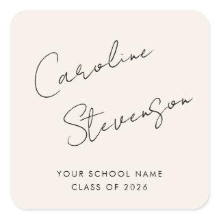 Modern Black Ivory Script Personalized Graduation Square Sticker