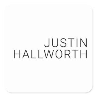 Modern Black Name on White Square Sticker