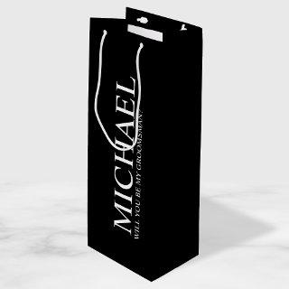 Modern Black Personalized Groomsman Proposal Wine Gift Bag