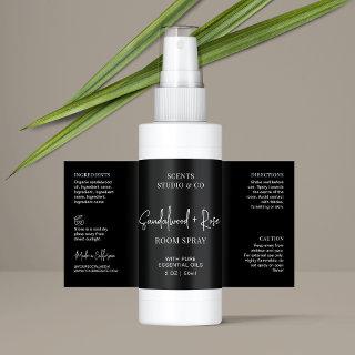 Modern Black Script Room Spray Bottle Wrapper Label