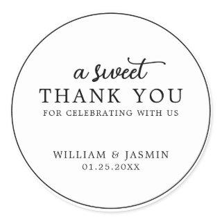 Modern Black Script Sweet Thank You Wedding Favors Classic Round Sticker