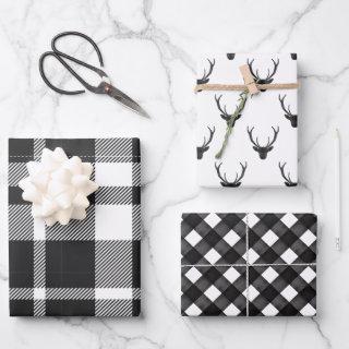 Modern Black & White Christmas Plaid & Reindeer  Sheets