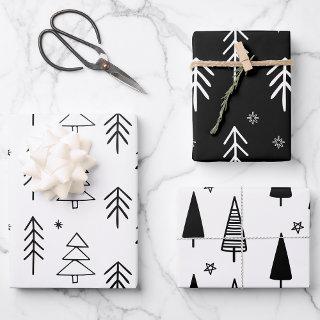 Modern Black & White Christmas Trees Stars   Sheets