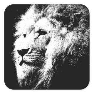 Modern Black & White Pop Art Lion Head Trendy Square Sticker