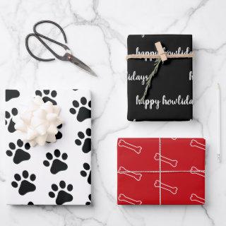 Modern Black White Red Dog Themed Holiday Pet Wrap  Sheets