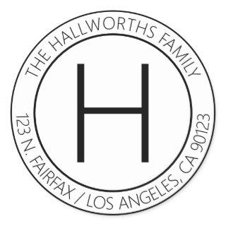 Modern Black & White Return Address Classic Round Sticker