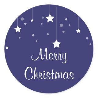 Modern Blue and White Christmas Classic Round Sticker