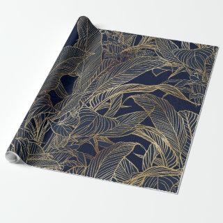 Modern Blue Gold Foliage Plant Botanical Design