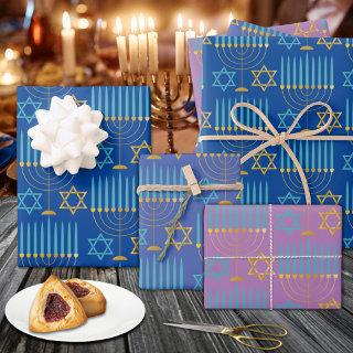 Modern Blue Purple Gold Hanukkah Menorahs & Stars   Sheets
