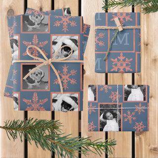 Modern Blue Rustic Snowflake Monogram Photo  Sheets