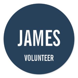 Modern Blue Volunteer Name Classic Round Sticker