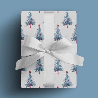 Modern Blue Watercolor Christmas Tree Pattern