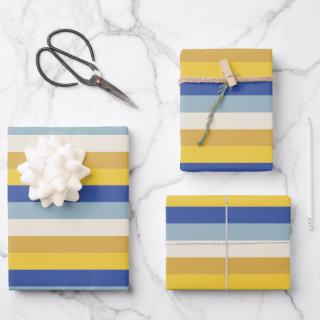 Modern blue yellow gold cream stripes Hanukkah  Sheets