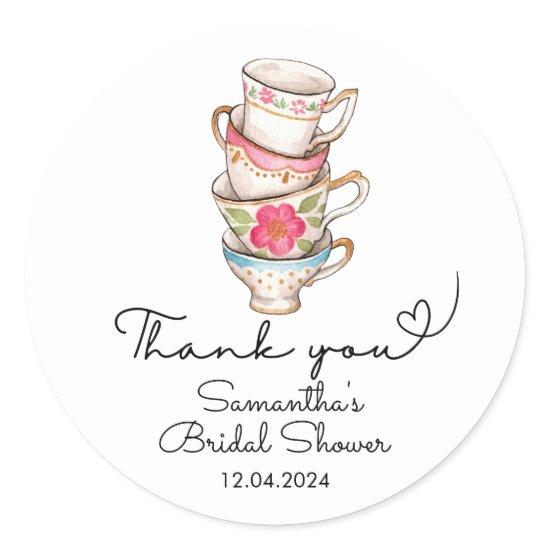 Modern Blush and White Tea Party Bridal Shower  Classic Round Sticker
