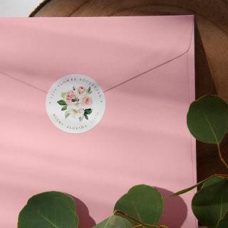 Modern Blush pink Bouquet Botanical Return address Classic Round Sticker