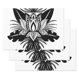 Modern Bohemian Black White Tropical Lotus Leaf  Sheets