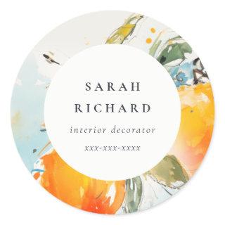 Modern Boho Abstract Sketchy Orange Garden Classic Round Sticker