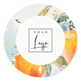 Modern Boho Abstract Sketchy Orange Garden Logo Classic Round Sticker