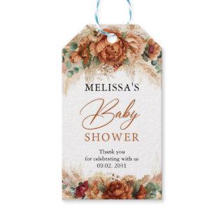 Modern boho terracotta rust floral Baby Shower Gift Tags