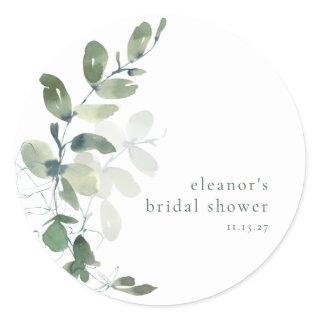 Modern Botanical Eucalyptus Custom Bridal Shower  Classic Round Sticker