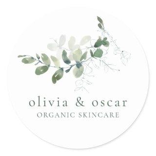 Modern Botanical Eucalyptus Minimalist Business Classic Round Sticker