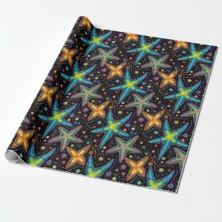 Modern bright black starfish pattern