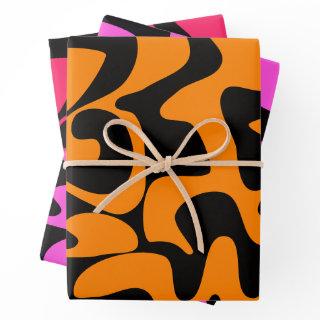 Modern  Bright Neon Hot Pink Orange Black Wrapp  Sheets