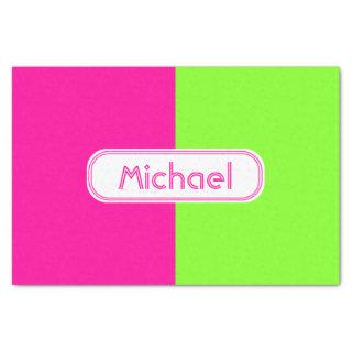 Modern Bright Neon Pink Green Monogram Tissue Paper