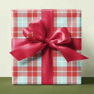 Modern Bright Red Teal White Holiday Plaid Gift